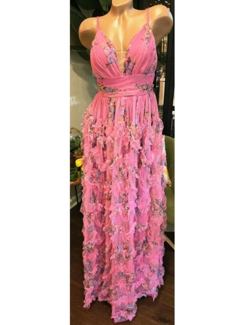 NWT Giffniseti Pink Floral Tulle Ruffle Tiered Festival Fairy Dress Med